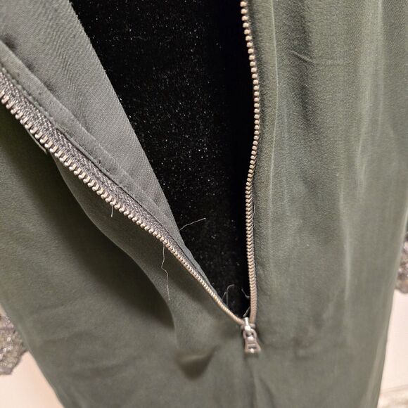 Alice + Olivia Frieda Embellished Trim Beaded Silk Dress Medium Womens Green - Picture 11 of 16